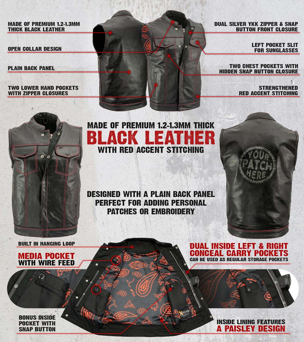 Xelement XS3449 Men s Paisley Black Leather Motorcycle Biker Rider LeatherUp USA