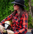 Hot Leathers FLL3002 Ladies Black and Salmon Long Sleeve Flannel