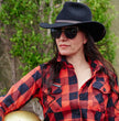 Hot Leathers FLL3002 Ladies Black and Salmon Long Sleeve Flannel