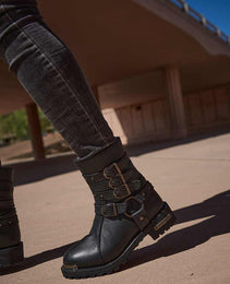 Milwaukee Leather MBL9399 Women's 9-Inch Triple Buckle Black Leather Harness Biker Boots w/ Side Zipper