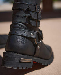 Milwaukee Leather MBL9399 Women's 9-Inch Triple Buckle Black Leather Harness Biker Boots w/ Side Zipper
