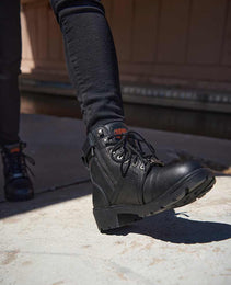 Milwaukee Leather MBL9399 Women's 9-Inch Triple Buckle Black Leather Harness Biker Boots w/ Side Zipper