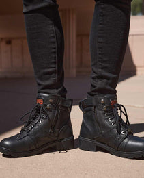 Milwaukee Leather MBL9399 Women's 9-Inch Triple Buckle Black Leather Harness Biker Boots w/ Side Zipper