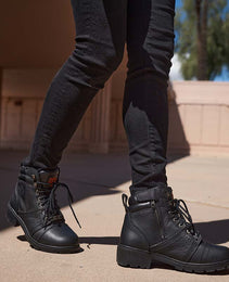 Milwaukee Leather MBL9399 Women's 9-Inch Triple Buckle Black Leather Harness Biker Boots w/ Side Zipper