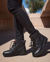 Milwaukee Leather MBL9399 Women's 9-Inch Triple Buckle Black Leather Harness Biker Boots w/ Side Zipper