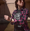 Milwaukee Leather MNG21604 Women's Casual Black with Pink Long Sleeve Casual Cotton Flannel Shirt
