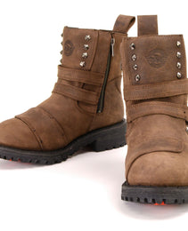 Milwaukee Leather MBL9306 Women's Premium Brown Leather Double Strap Motorcyle Riding Boots