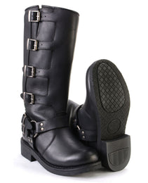 Milwaukee Leather MBL9346 Women's Tall Black Leather Harness Motorcycle Rider Boots w/ Adjustable Straps