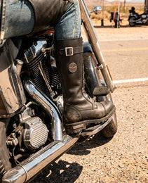 Milwaukee Leather Women's Black 14-inch Lace-Up High-Rise Leather Biker Rider Boots with Calf Buckle MBL9355