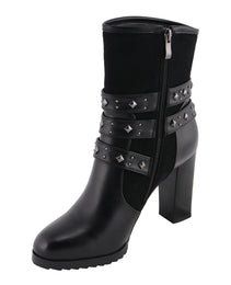 Milwaukee Leather MBL9433 Women's Black Triple Buckle Strap Fashion Riding Boots with Block Heel