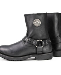 Milwaukee Leather MBM9042 Men's Black Ruf Leather Short Harness Motorcycle Boots w/ Inside Zipper