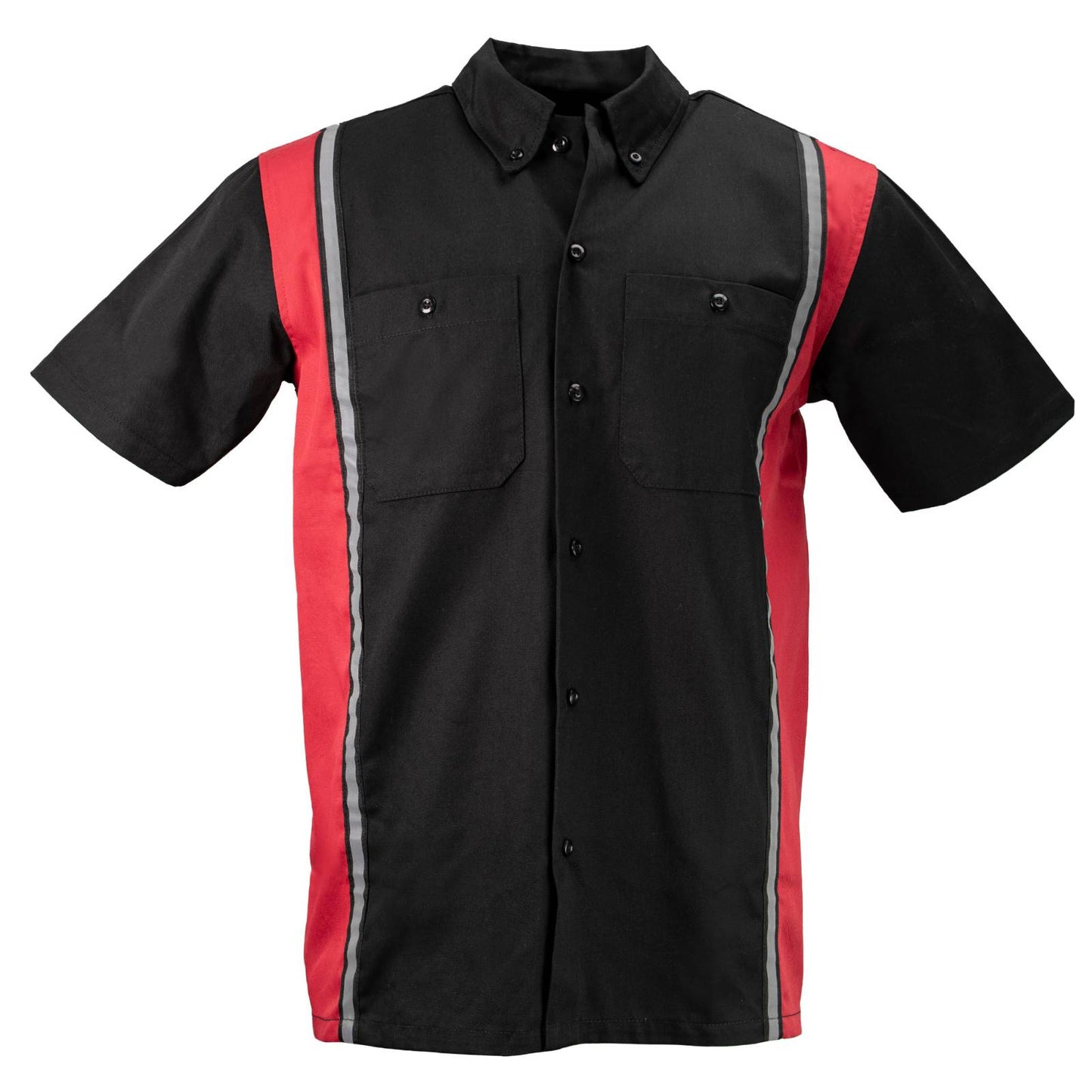 Milwaukee Motorcycle Clothing Co. MDM11607 Men's Black and Red Button Up Mechanic Shirt w/ Reflective Stripe