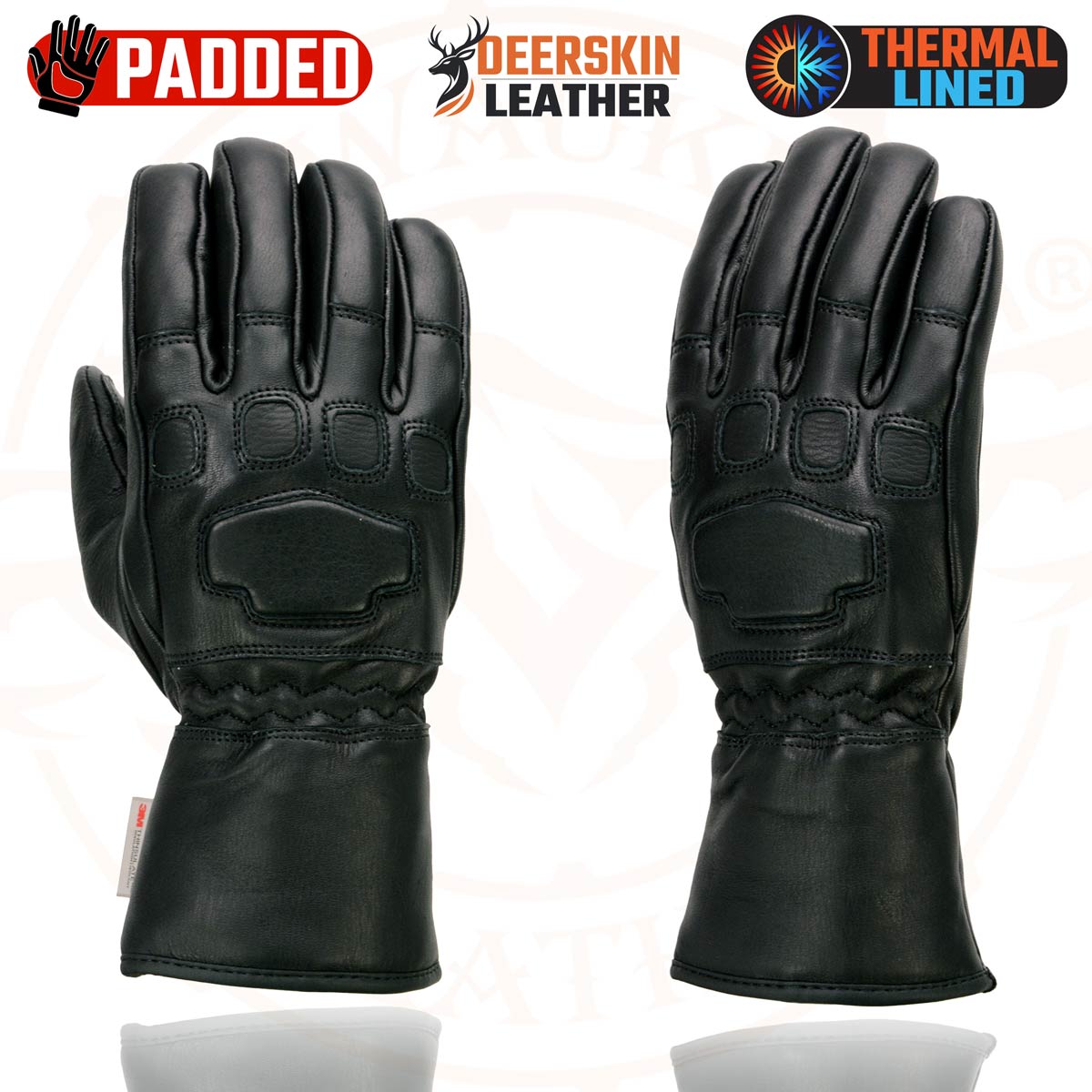 Milwaukee Leather MG7534 Men's Black Deerskin Gauntlet Motorcycle Gloves w/ Wrist Strap & Cinch Closure