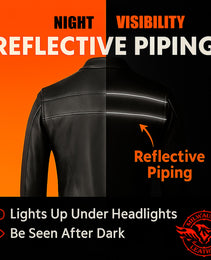 Milwaukee Leather USA MADE MLJKM5003 Men's Black Echo Premium Leather Motorcycle Jacket with Reflective Piping