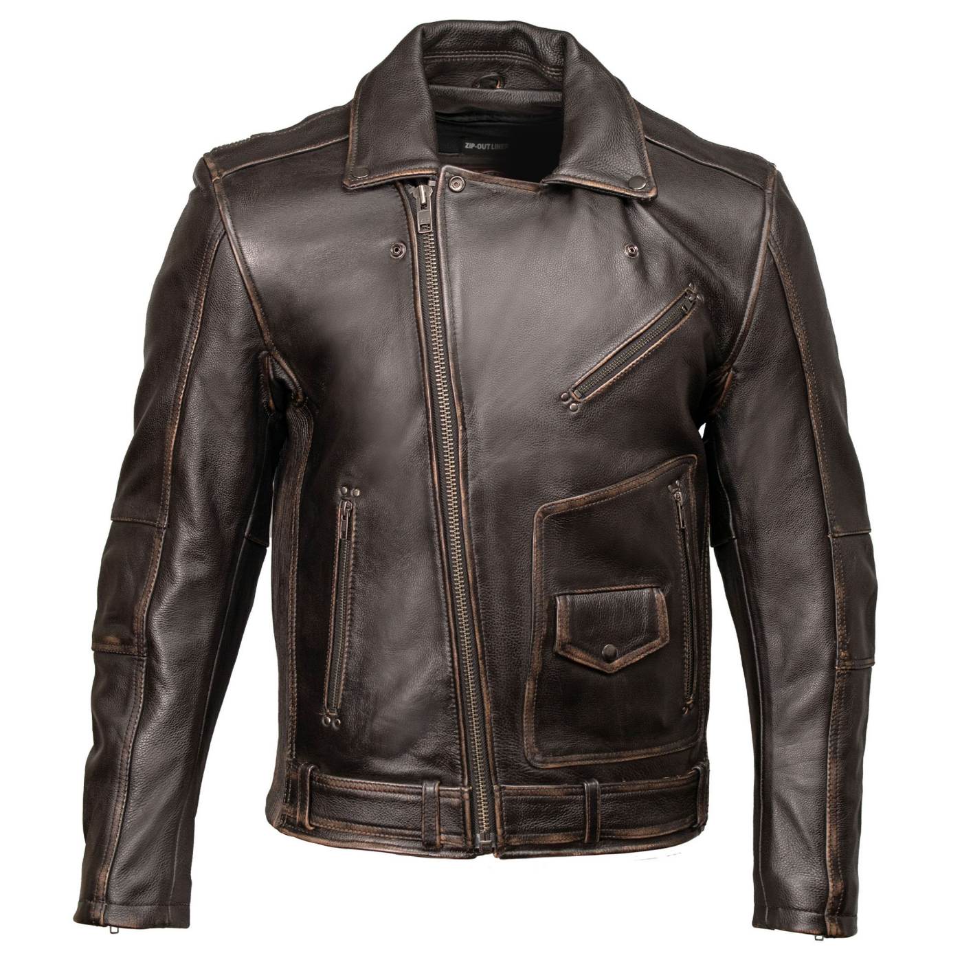 Milwaukee Motorcycle Clothing Co. Men's Unforgiven MC Style Vintage Brown Leather Jacket w/ Lapel Collar MMC10005
