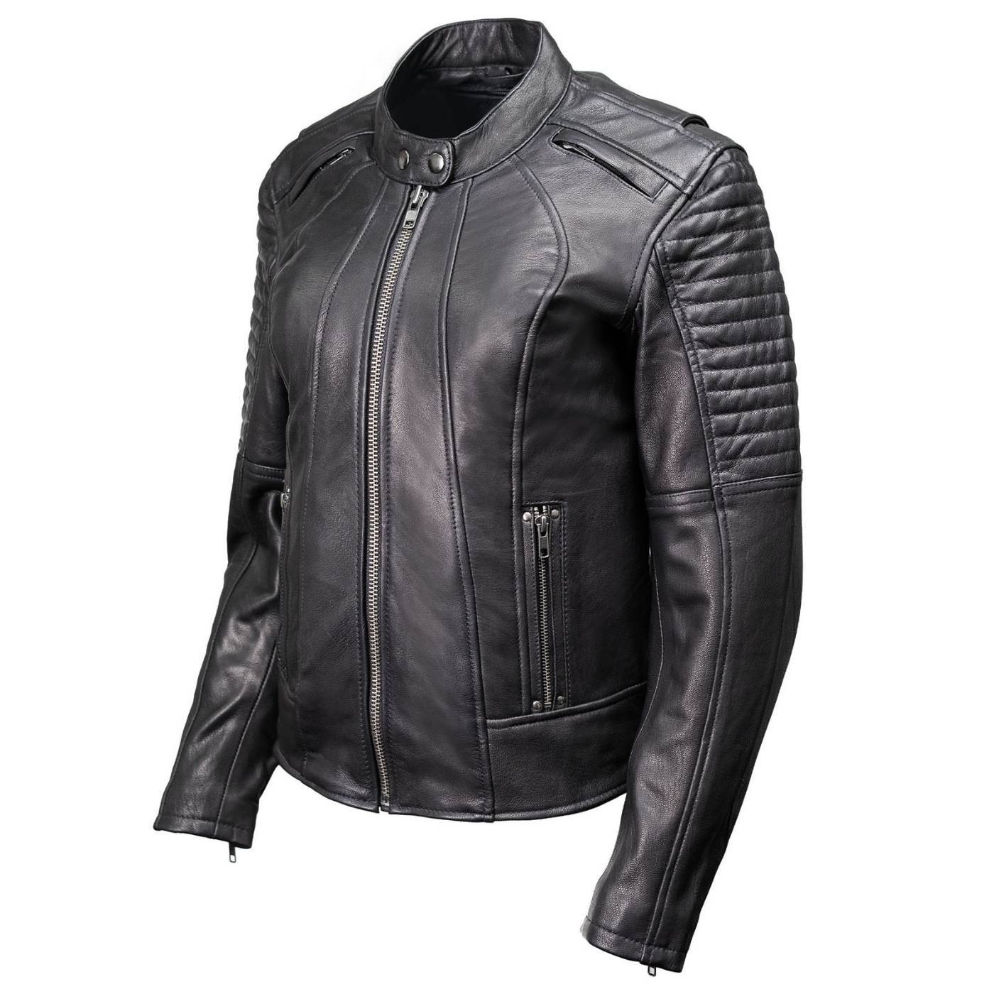 Milwaukee Motorcycle Clothing Co. Women's Foxy Scooter Style Black Premium Leather Jacket w/ Mandarin Collar MMC20000