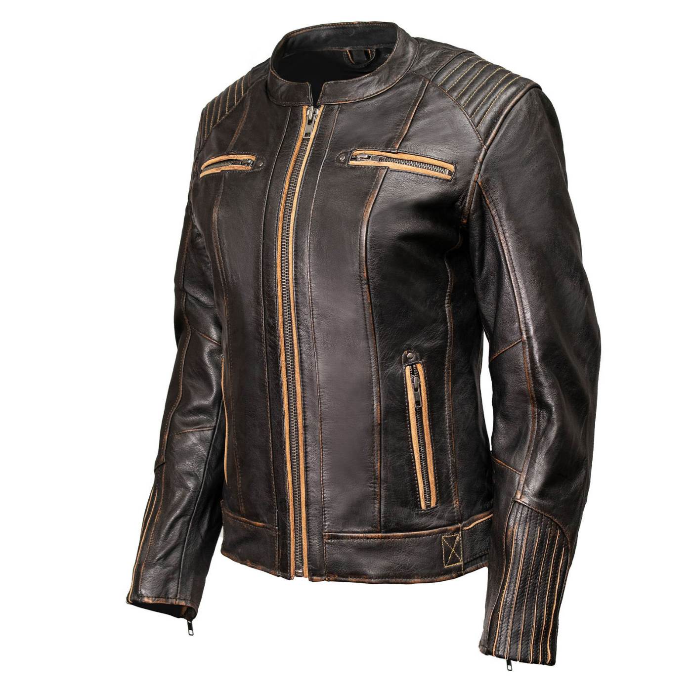 Milwaukee Motorcycle Clothing Co. Women’s Rebel Scooter Style Vinage Brown Leather Jacket w/ Mandarin Collar MMC20003