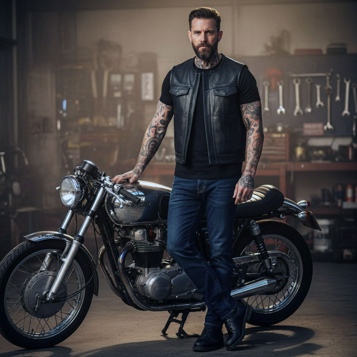 Milwaukee Motorcycle Clothing Co. Men's Low-Key Premium Black Leather Club Style Biker Vest MMC30000