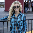 Milwaukee Leather MNG21617 Women's Black and Aqua Long Sleeve Cotton Flannel Shirt