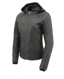 Milwaukee Leather MPL2745 Women's Black Zipper Front Jacket with Full Sleeve Removable Hoodie