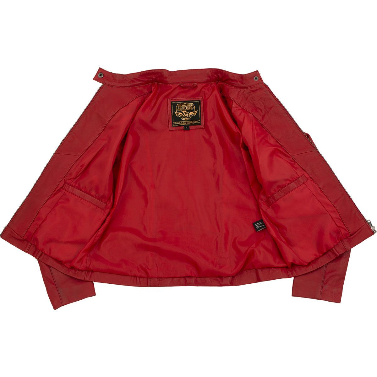 Milwaukee Leather LKL2738 Women's Red Premium Leather Scuba Style Biker Jacket w/ Mandarin Collar