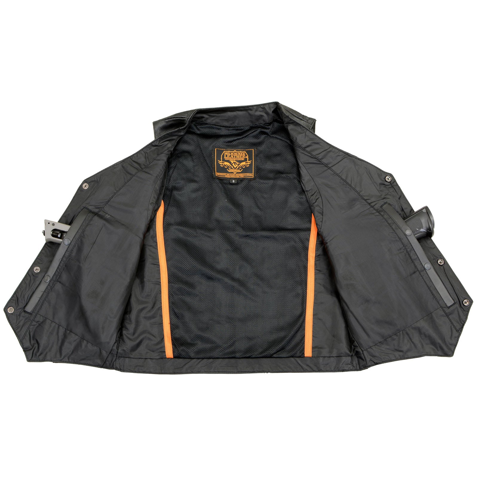 Milwaukee Leather LKM3700 Men's Black Leather Classic V-Neck Motorcycle Rider Vest w/ Buffalo Nickel Snaps Closure