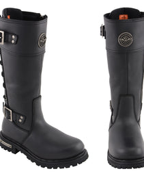 Milwaukee Leather MBL9385 Women's Black Leather 15-Inch Calf Laced Motorcycle Riding Boots with Side Zipper