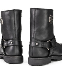 Milwaukee Leather MBM9042 Men's Black Ruf Leather Short Harness Motorcycle Boots w/ Inside Zipper
