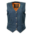 Milwaukee Leather MDL4000 Women's Blue Plain Side 4 Snap Front Denim Vest
