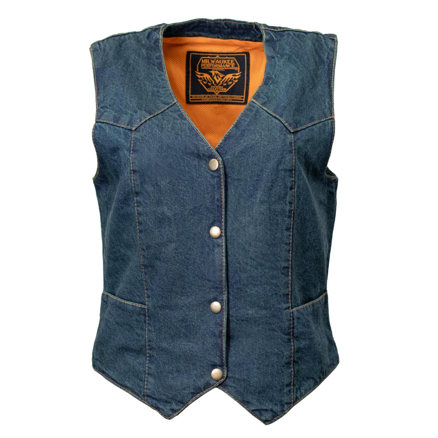 Milwaukee Leather MDL4000 Women's Blue Plain Side 4 Snap Front Denim Vest
