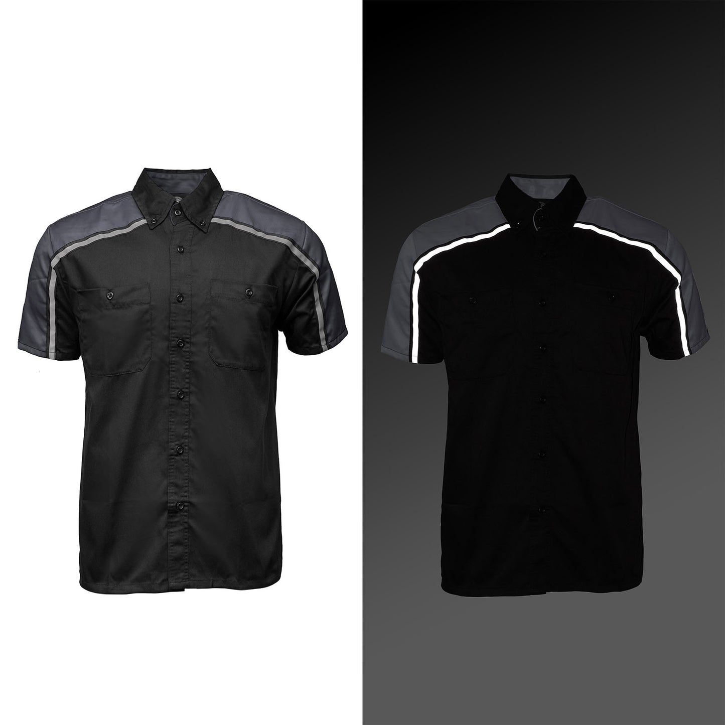 Milwaukee Motorcycle Clothing Co. MDM11601 Men's Black and Grey Button Up Mechanic Shirt w/ Reflective Stripe