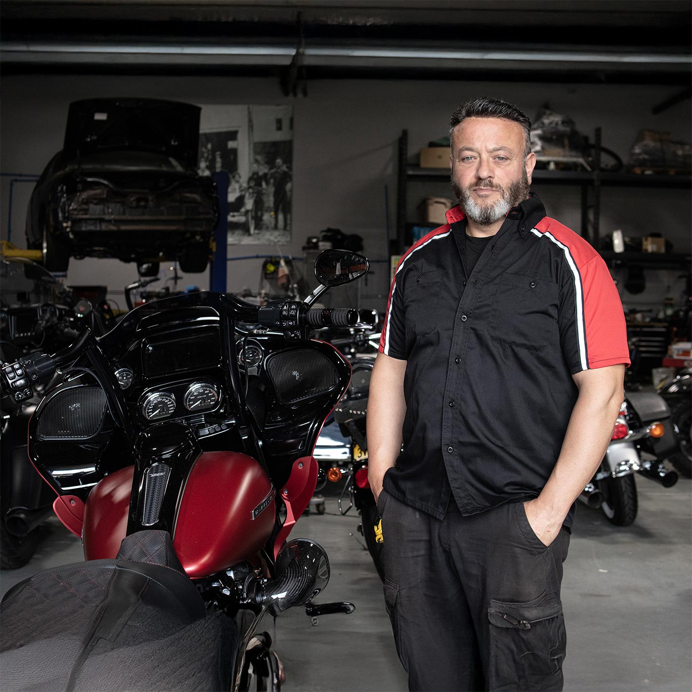 Milwaukee Motorcycle Clothing Co. Men’s Blk/Red Mechanic Work Shirt – w / Reflective Strip, Rider‑Built MDM11606