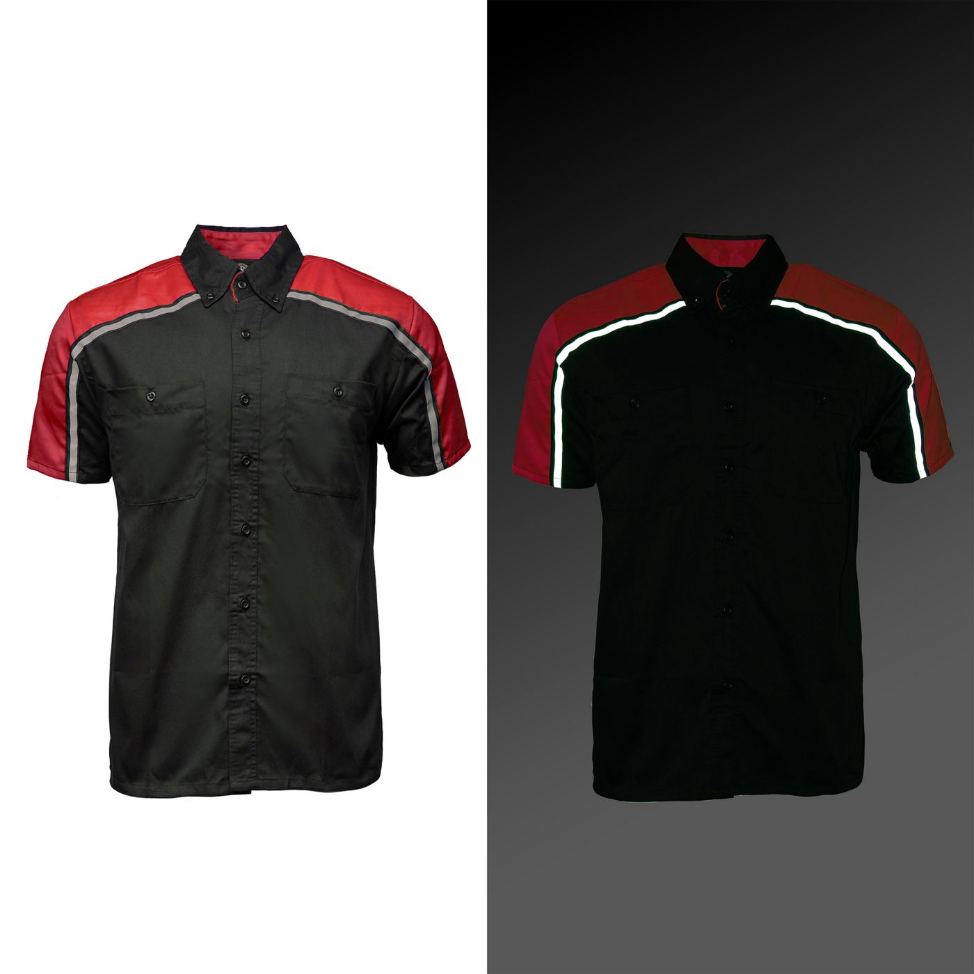 Milwaukee Motorcycle Clothing Co. MDM11606 Men's Black and Red Button Up Mechanic Shirt w/ Reflective Stripe
