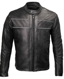 Milwaukee Leather USA MADE MLJKM5003 Men's Black Echo Premium Leather Motorcycle Jacket with Reflective Piping