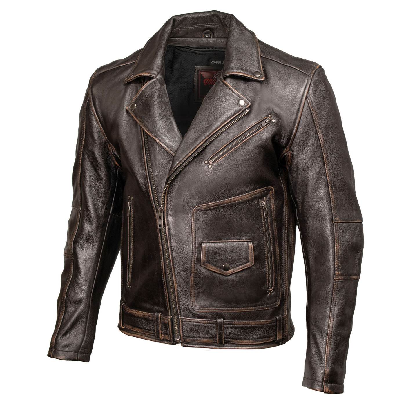 Milwaukee Motorcycle Clothing Co. Men's Unforgiven MC Style Vintage Brown Leather Jacket w/ Lapel Collar MMC10005