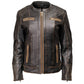 Milwaukee Motorcycle Clothing Co. Women’s Rebel Scooter Style Vinage Brown Leather Jacket w/ Mandarin Collar MMC20003