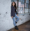 Milwaukee Leather MNG21603 Women's Casual Black with Purple Long Sleeve Casual Cotton Flannel Shirt
