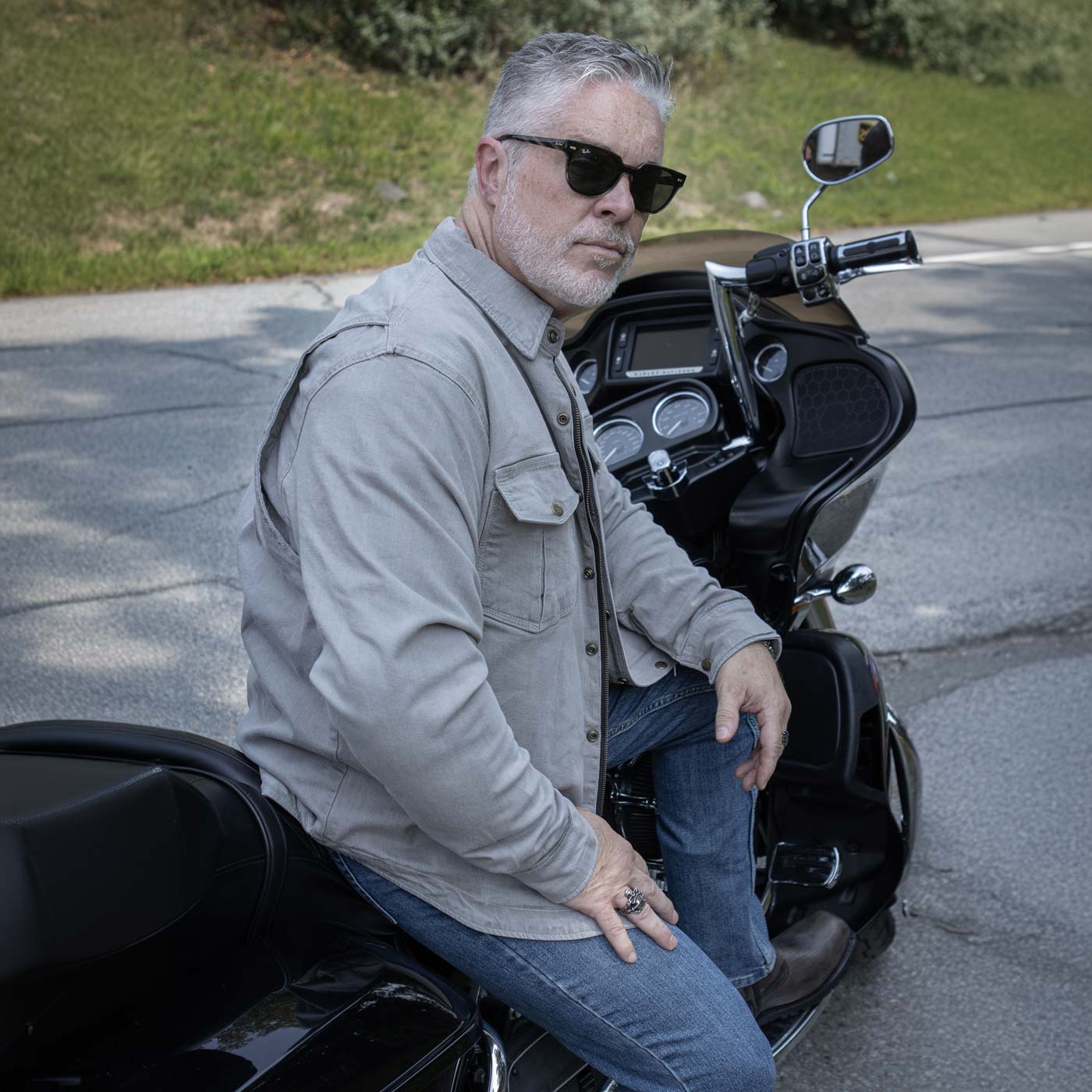 Milwaukee Leather MPM1621 Men's Grey Long Sleeve Flannel Biker Shirt w/ CE Armor - Reinforced w/ Aramid Fibers