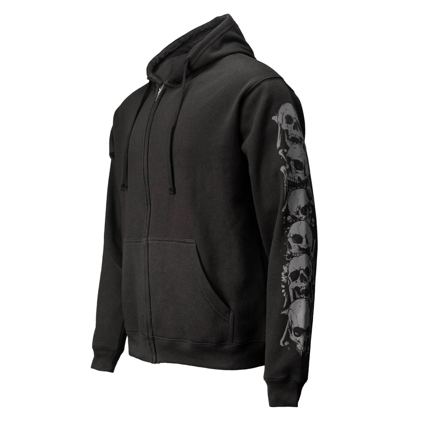 MMCC Men’s Bare Bones Riding Hoodie – Premium Cotton, Reflective Skull Sleeve, Full Zip - MPM1680