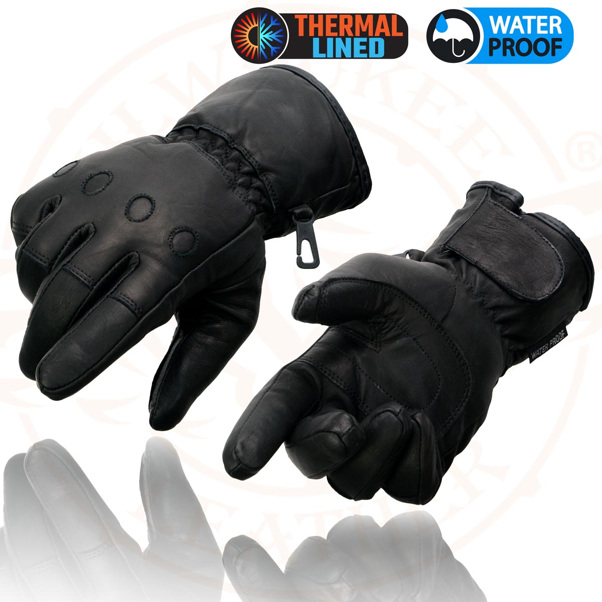 Milwaukee Leather Men's Black Gauntlet Motorcycle Gloves-Black Soft Leather Waterproof Cinch Wrist Closure-SH293