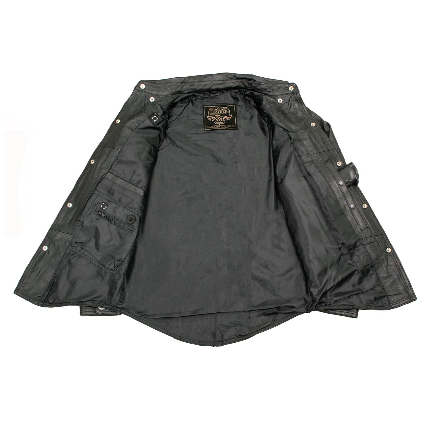Milwaukee Leather MLM1611 Men's Premium Black Leather Casual Biker Rider Shirt w/ Vintage 5 Cent Buffalo Buttons