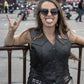 Event Leather ELL4900 Women's Classic Black Genuine Leather Side Laced Motorcycle Riders Vest w/ 9 Patches