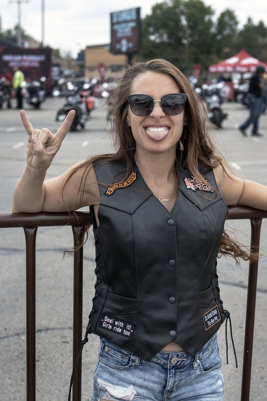 Event Leather ELL4900 Women's Classic Black Genuine Leather Side Laced Motorcycle Riders Vest w/ 9 Patches
