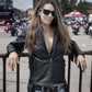 Hot Leathers JKL1028 Studs and Fringe Ladies Black Carry Conceal Leather Jacket