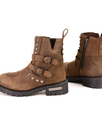 Milwaukee Leather MBL9306 Women's Premium Brown Leather Double Strap Motorcyle Riding Boots