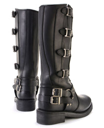 Milwaukee Leather MBL9346 Women's Tall Black Leather Harness Motorcycle Rider Boots w/ Adjustable Straps