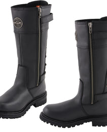 Milwaukee Leather MBL9385 Women's Black Leather 15-Inch Calf Laced Motorcycle Riding Boots with Side Zipper