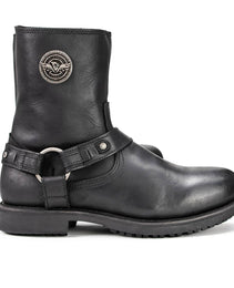 Milwaukee Leather MBM9042 Men's Black Ruf Leather Short Harness Motorcycle Boots w/ Inside Zipper