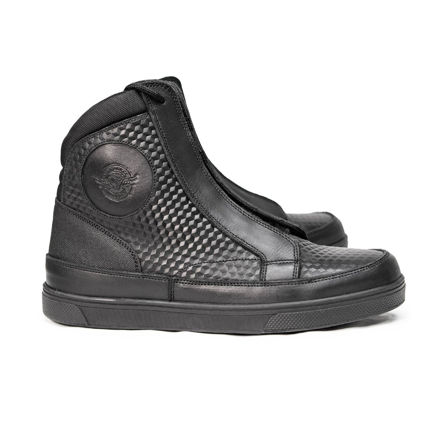 Milwaukee Leather Men's Black Leather Diamond Patterned Reinforced Street Biker Riding Shoes w/ Ankle Support - MBM9104