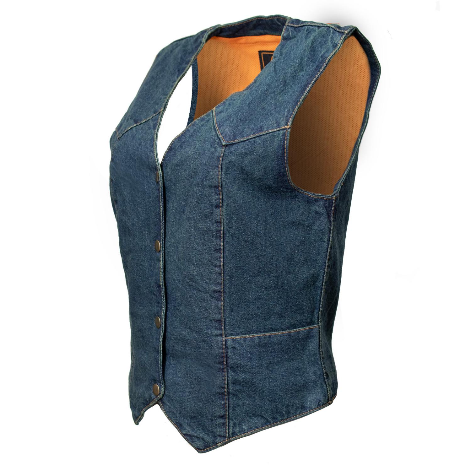 Milwaukee Leather MDL4000 Women's Blue Plain Side 4 Snap Front Denim Vest